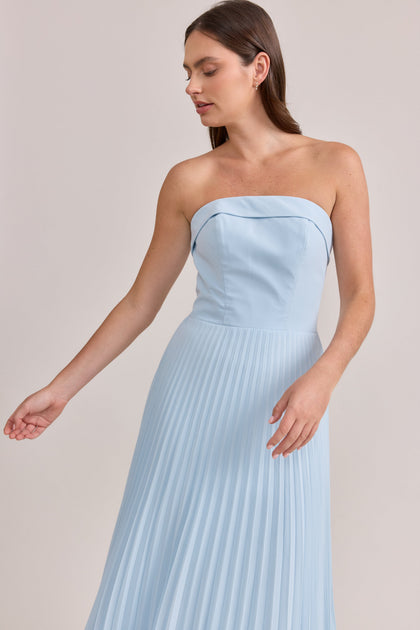 Saylor Chiffon Pleated Dress | Made To Order | Sky Blue