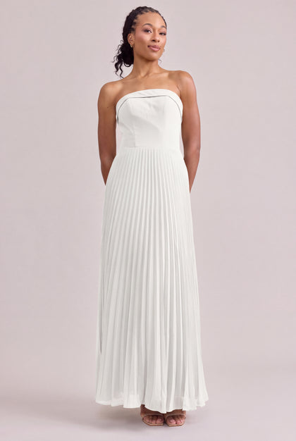 Saylor Chiffon Pleated Dress | White Pearl