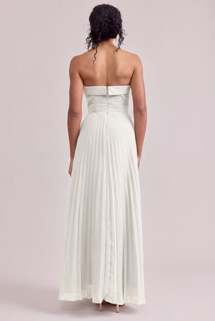 Saylor Chiffon Pleated Dress | White Pearl