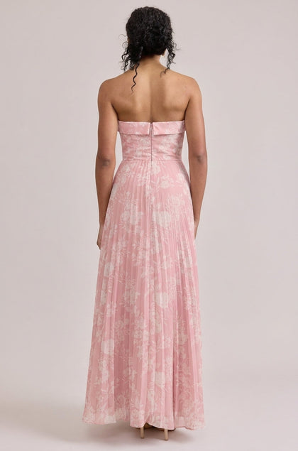 Saylor Chiffon Pleated Floral Print Dress | Made To Order | Blush Bouquet
