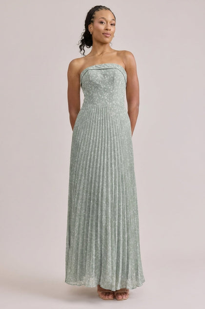 Saylor Chiffon Pleated Floral Print Dress | Made To Order | Sage Posey