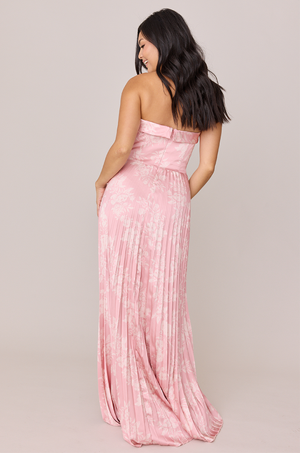 Saylor Satin Pleated Floral Print Dress | Made To Order | Blush Bouquet