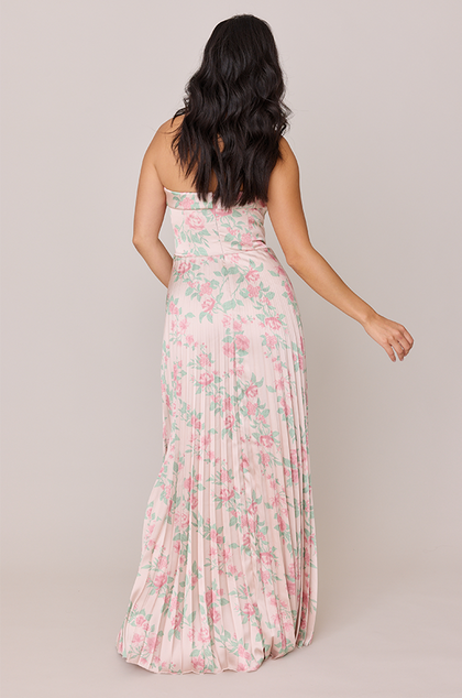 Saylor Satin Pleated Floral Print Dress | Made To Order | Blushing Bride Bouquet