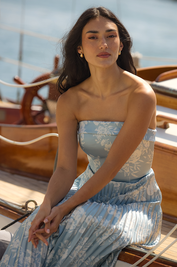 【HLT】Pleated Floral-Print Satin Dress Saylor Satin Pleated Floral Print Dress