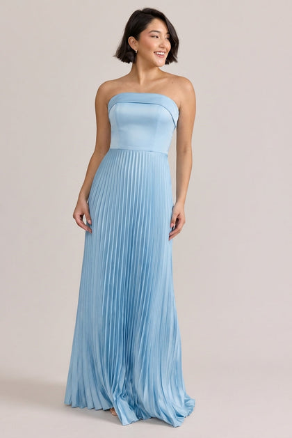 Saylor Satin Pleated Dress | Made To Order | Light Blue