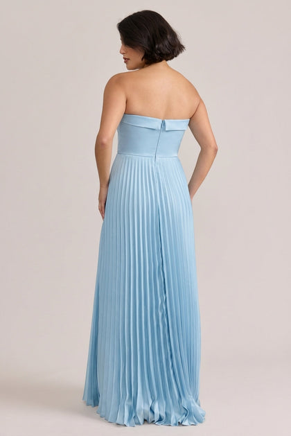 Saylor Satin Pleated Dress | Made To Order | Light Blue