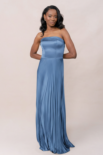 Saylor Satin Pleated Dress | Made To Order | True Blue