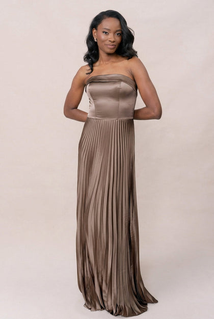 Saylor Satin Pleated Dress | Made To Order | Truffle