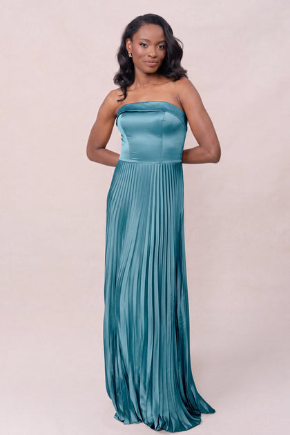 Saylor Satin Pleated Dress | Made To Order | Turquoise