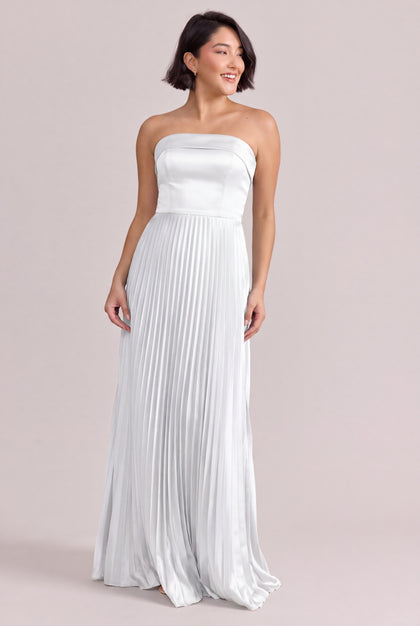 Saylor Satin Pleated Dress | White Pearl
