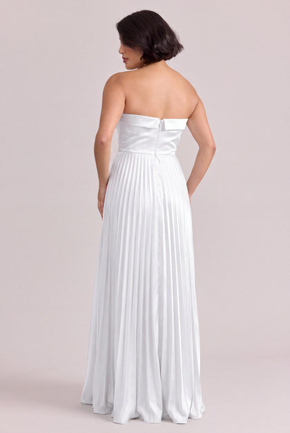 Saylor Satin Pleated Dress | White Pearl