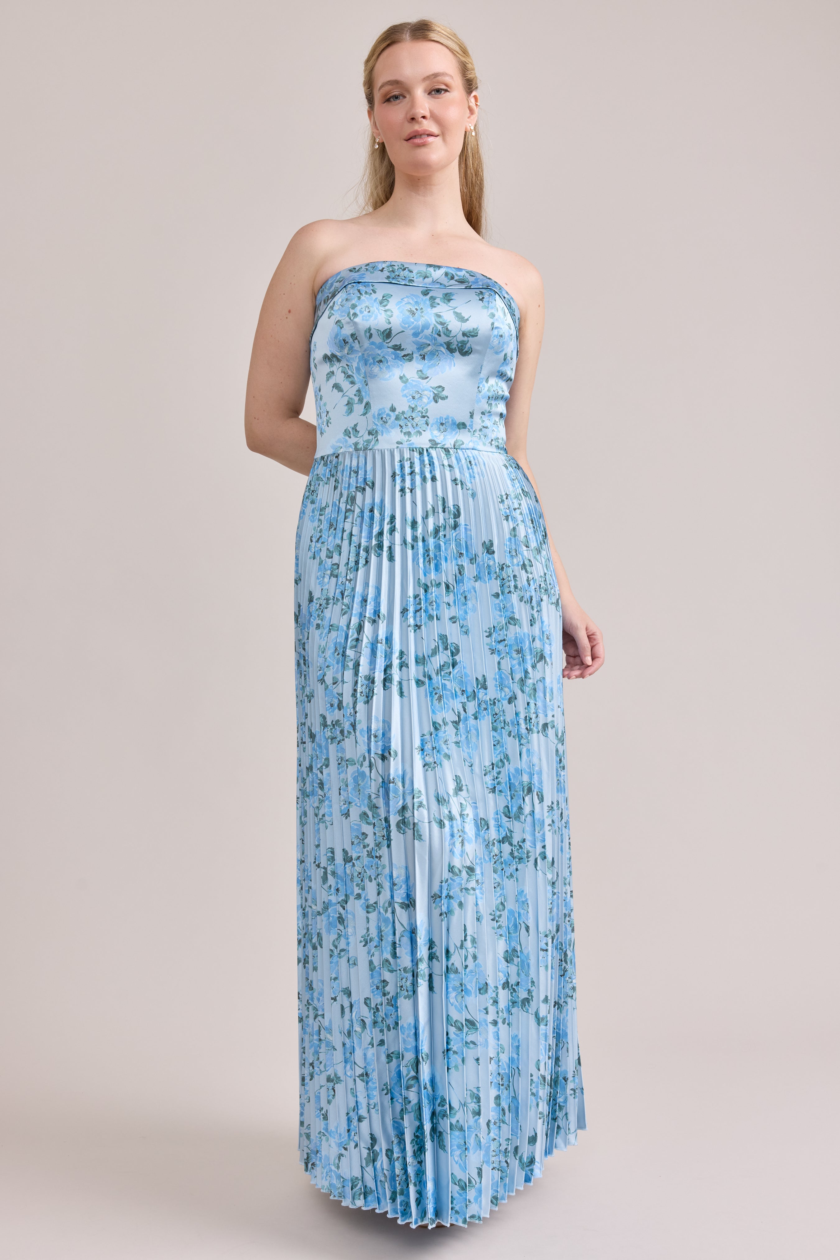 Saylor Satin Pleated Floral Print Dress