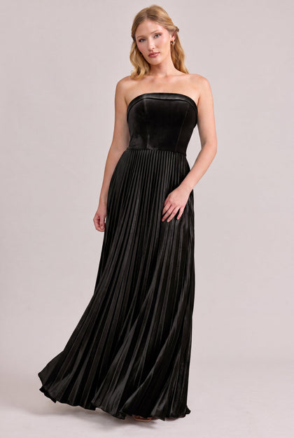 Saylor Velvet Pleated Dress | Made To Order | Black