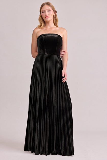 Saylor Velvet Pleated Dress | Made To Order | Black