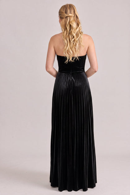 Saylor Velvet Pleated Dress | Made To Order | Black
