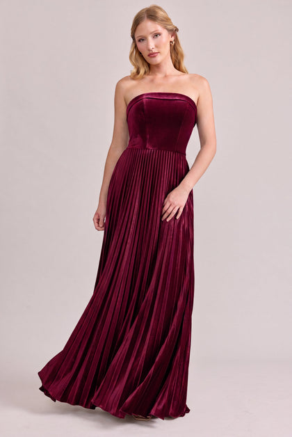 Saylor Velvet Pleated Dress | Made To Order | Burgundy