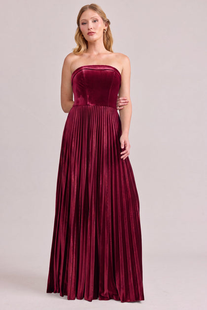 Saylor Velvet Pleated Dress | Made To Order | Burgundy