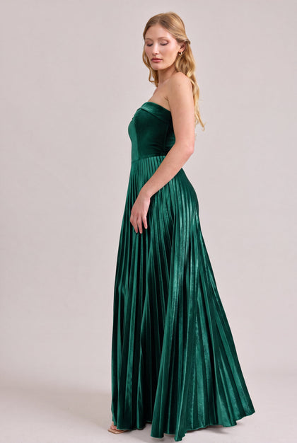 Saylor Velvet Pleated Dress | Made To Order | Classic Emerald
