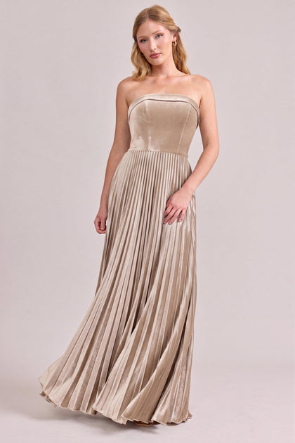Saylor Velvet Pleated Dress | Made To Order | Gold Champagne