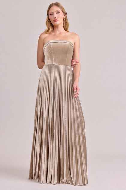 Saylor Velvet Pleated Dress | Made To Order | Gold Champagne