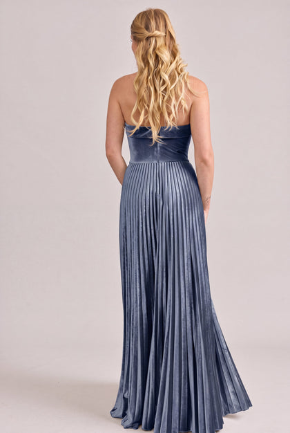 Saylor Velvet Pleated Dress | Made To Order | Indie Blue