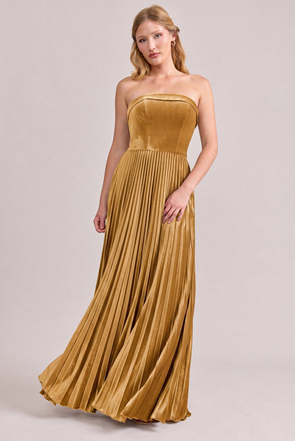 Saylor Velvet Pleated Dress | Made To Order | Mustard