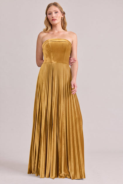 Saylor Velvet Pleated Dress | Made To Order | Mustard