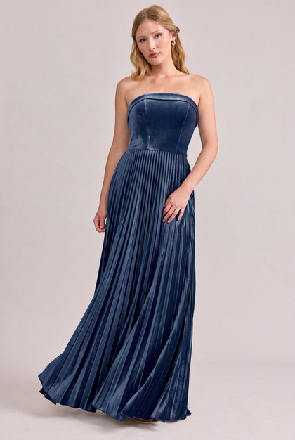 Saylor Velvet Pleated Dress | Made To Order | Royal Blue