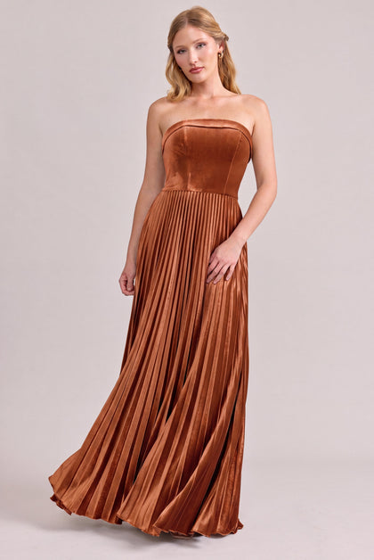 Saylor Velvet Pleated Dress | Made To Order | Rust