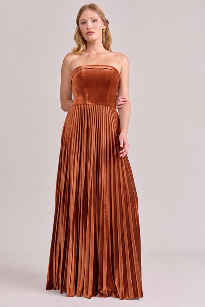 Saylor Velvet Pleated Dress | Made To Order | Rust