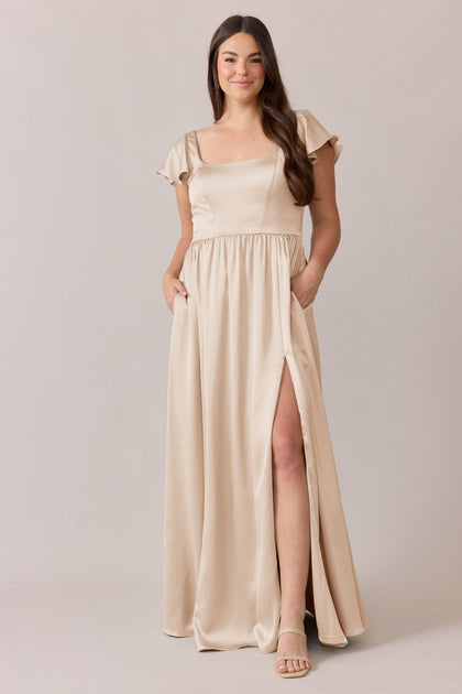 Selma Satin Dress | Made To Order | Gold Champagne
