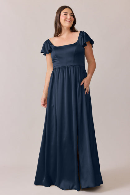Selma Satin Dress | Made To Order | Navy Blue