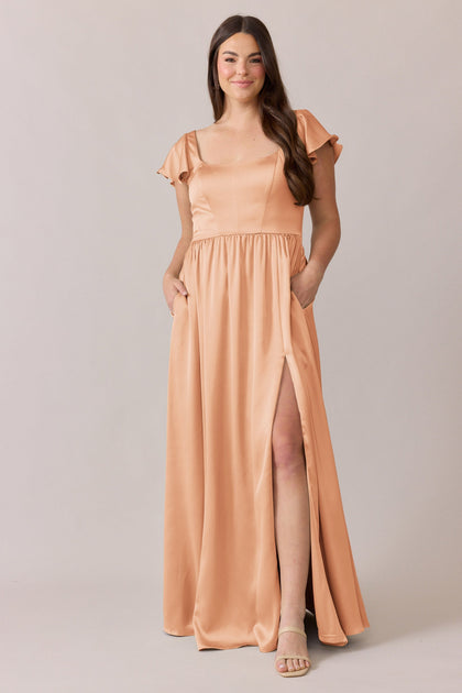 Selma Satin Dress | Made To Order | Peach