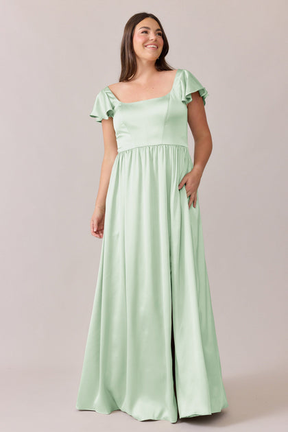 Selma Satin Dress | Made To Order | Pistachio
