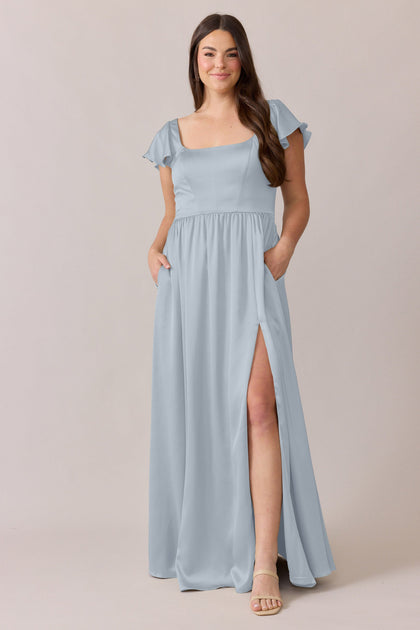 Selma Satin Dress | Made To Order | Sky Blue