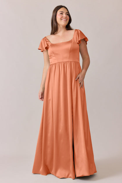 Selma Satin Dress | Made To Order | Tangerine