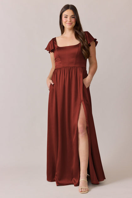 Selma Satin Dress | Made To Order | Rust