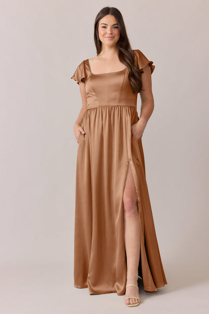 Selma Satin Dress | Made To Order | Toffee