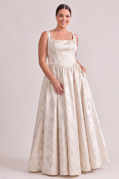 Seraphina Lustre Jacquard Dress | Ivory