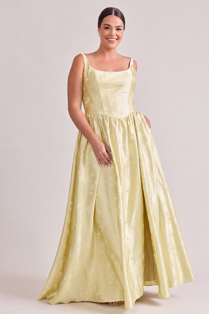 Seraphina Lustre Jacquard Dress | Pale Yellow
