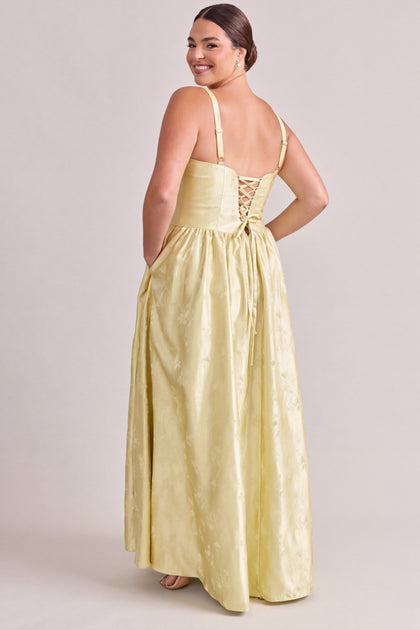 Seraphina Lustre Jacquard Dress | Pale Yellow
