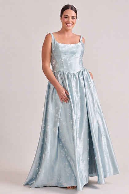 Seraphina Lustre Jacquard Dress | Sky Blue