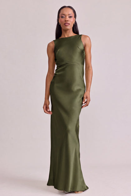 Serena Satin Dress | Made To Order | Deep Olive
