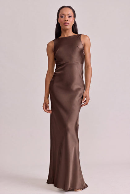 Serena Satin Dress | Made To Order | Espresso