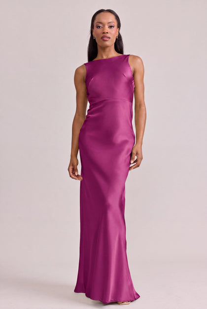 Serena Satin Dress | Made To Order | Fuchsia