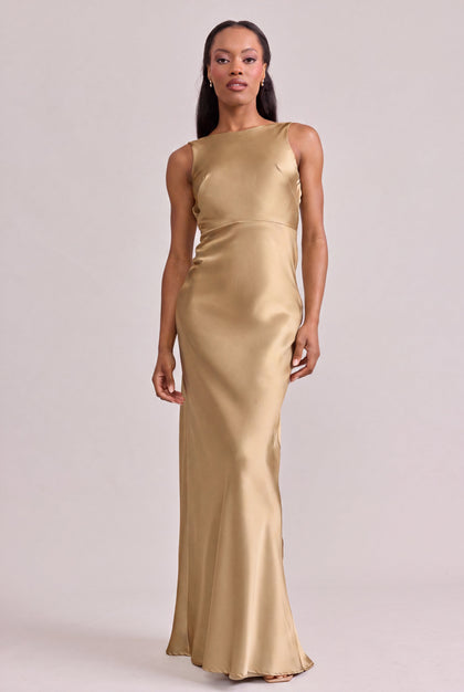 Serena Satin Dress | Made To Order | Honey Beige
