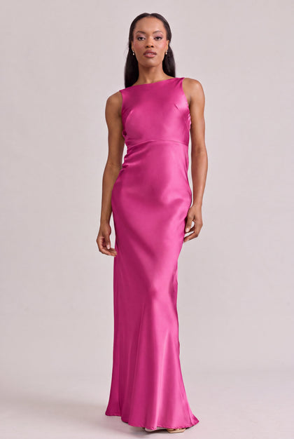 Serena Satin Dress | Made To Order | Hot Pink