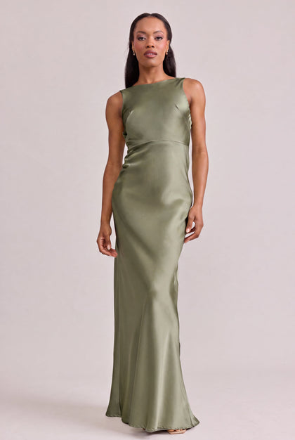 Serena Satin Dress | Made To Order | Moss