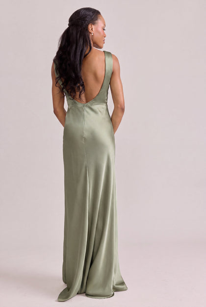 Serena Satin Dress | Made To Order | Moss