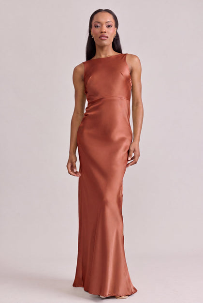 Serena Satin Dress | Made To Order | Rust